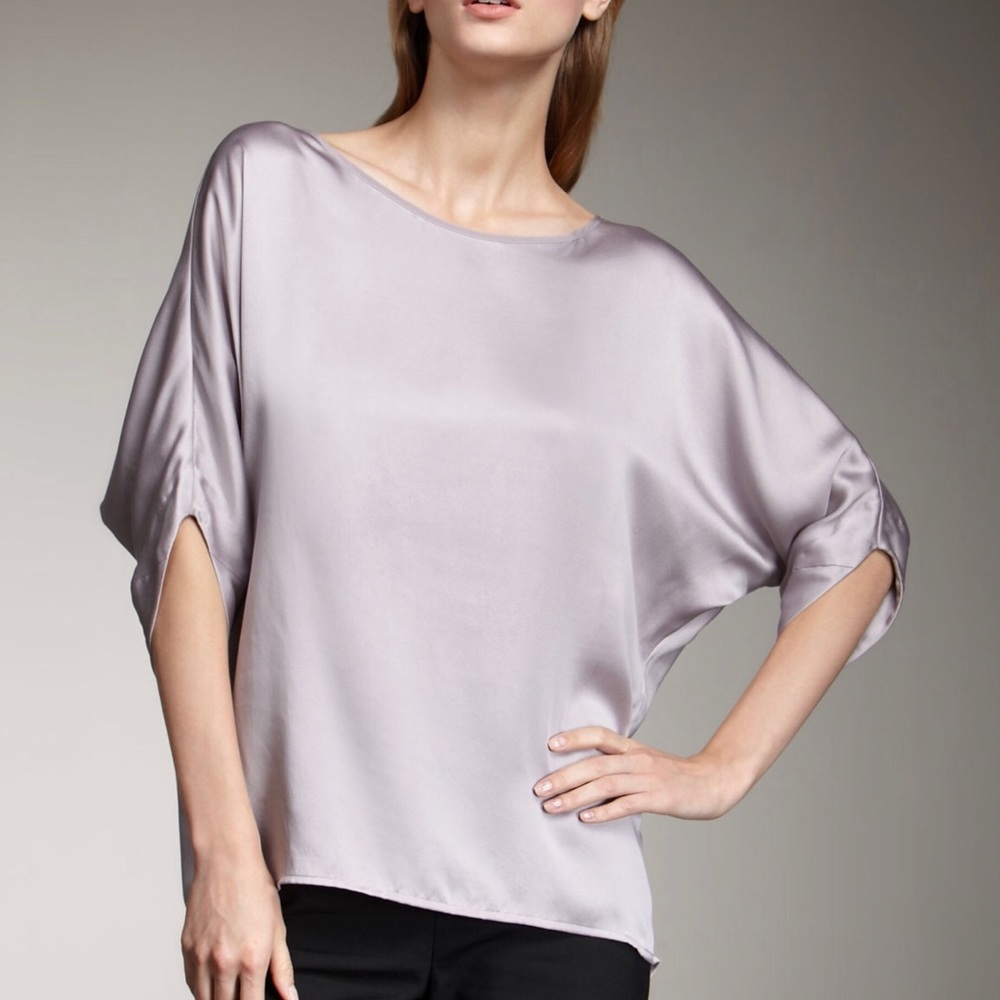 VINCE Lavender 100% Silk Dolman Sleeve Boatneck S